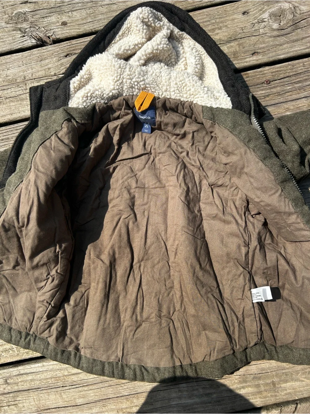 GAP Boys Winter Fall Wool Blend Tweed Donkey Jacket Coat Size XS (4/5) Green